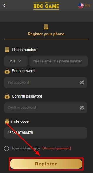 Submit the registration form